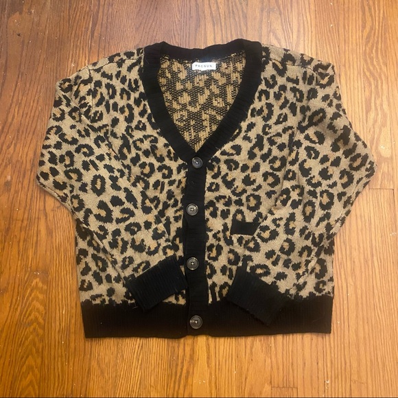 Mens Leopard Print Cardigan Sweater 